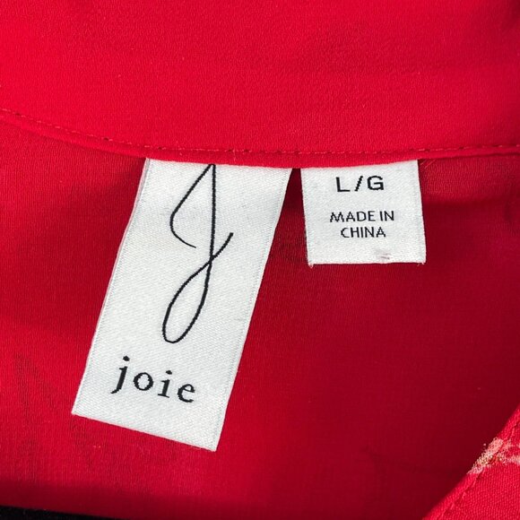 Joie Womens Large Red Floral Blouse Button Up 3/4 Sleeve Shirt Top - Picture 4 of 10